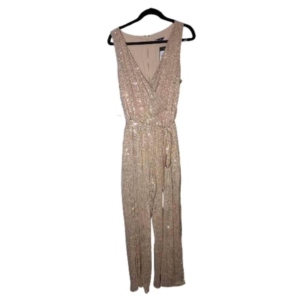 City Chic Gold Sequin Wrap V-Neck Jumpsuit